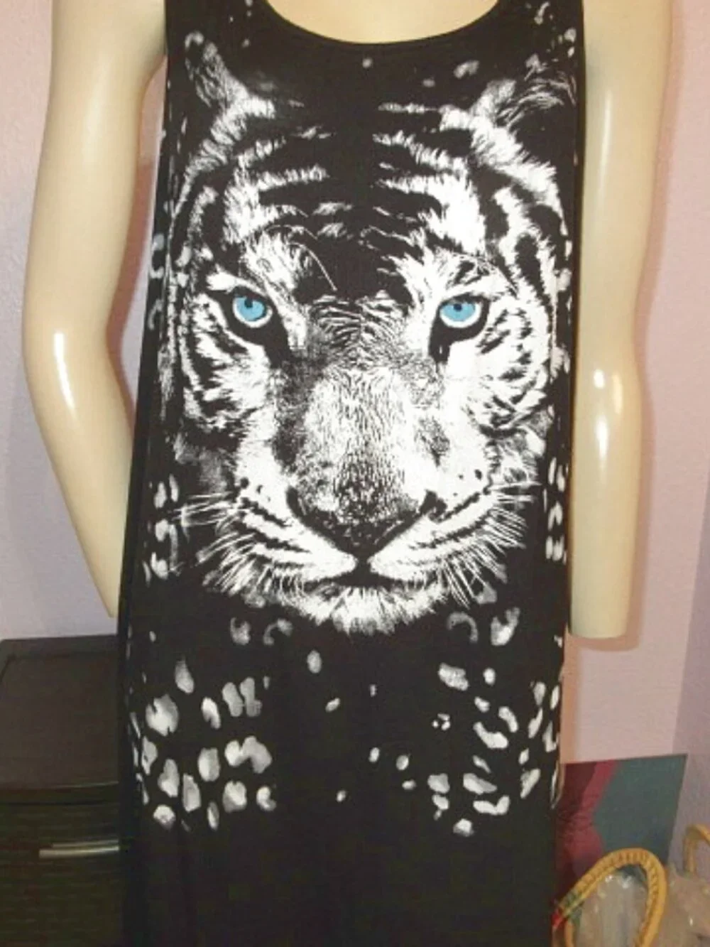 Vtg Tiger Tiered Midi Dress Size 2X Sleeveless Graphic Tank Whimsigoth Boho 80s